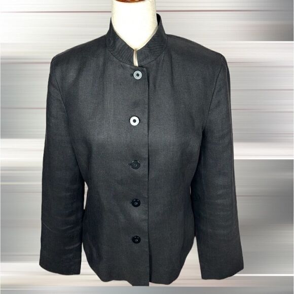 Talbots Vintage Charcoal Irish Linen Stand Collar Blazer Jacket Size 8 - Picture 2 of 11
